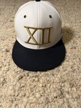 NWOT Cayler & SonsWhite and Black Snapback Hat with Gold XII Embroidery